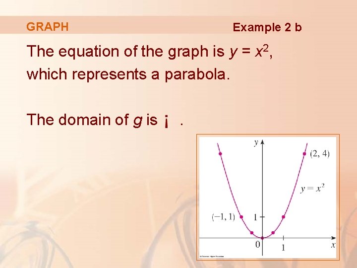 GRAPH Example 2 b The equation of the graph is y = x 2,