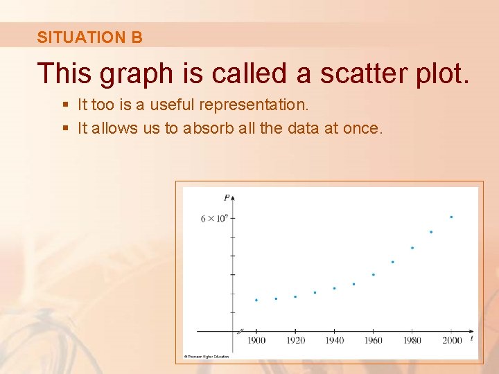 SITUATION B This graph is called a scatter plot. § It too is a