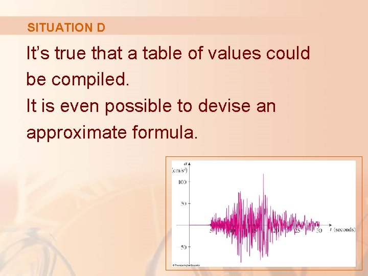 SITUATION D It’s true that a table of values could be compiled. It is