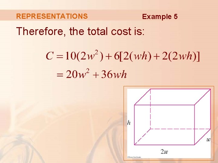 REPRESENTATIONS Example 5 Therefore, the total cost is: 