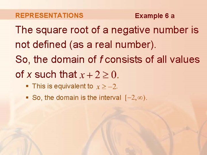 REPRESENTATIONS Example 6 a The square root of a negative number is not defined