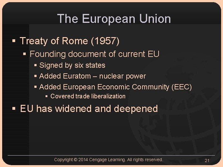 The European Union § Treaty of Rome (1957) § Founding document of current EU The European Union § Treaty of Rome (1957) § Founding document of current EU