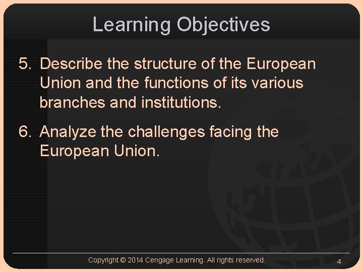 Learning Objectives 5. Describe the structure of the European Union and the functions of Learning Objectives 5. Describe the structure of the European Union and the functions of
