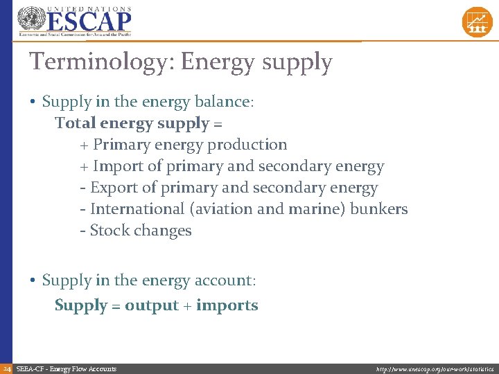 Terminology: Energy supply • Supply in the energy balance: Total energy supply = +