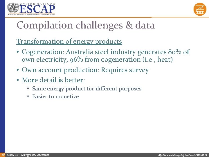 Compilation challenges & data Transformation of energy products • Cogeneration: Australia steel industry generates
