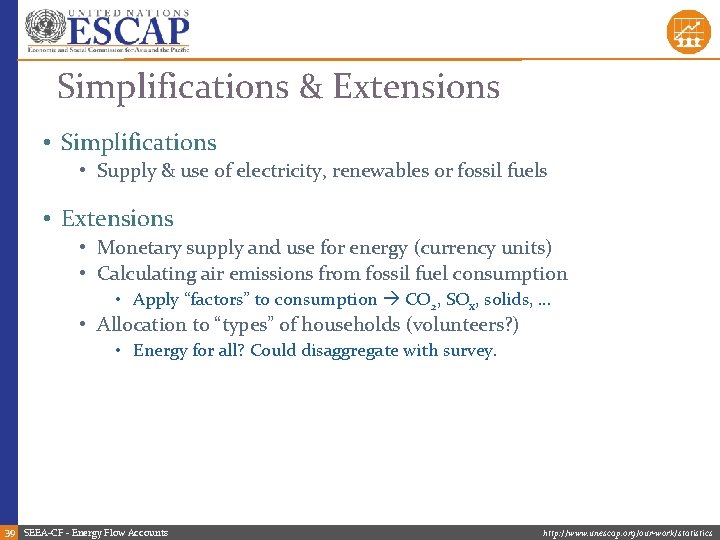 Simplifications & Extensions • Simplifications • Supply & use of electricity, renewables or fossil