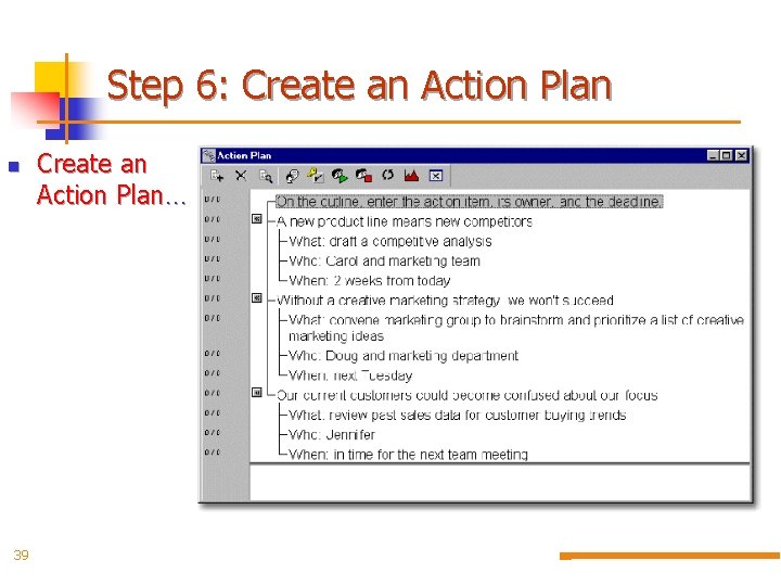 Step 6: Create an Action Plan n 39 Create an Action Plan… 