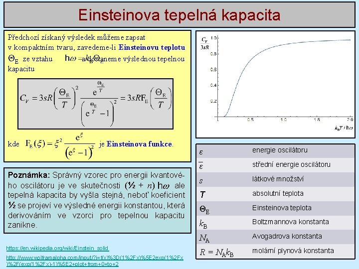 Einsteinova tepelná kapacita Předchozí získaný výsledek můžeme zapsat v kompaktním tvaru, zavedeme-li Einsteinovu teplotu