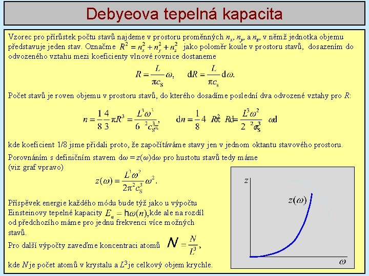 Debyeova tepelná kapacita Vzorec pro přírůstek počtu stavů najdeme v prostoru proměnných nx, ny,