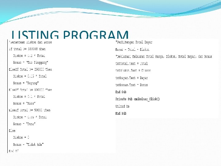 LISTING PROGRAM 