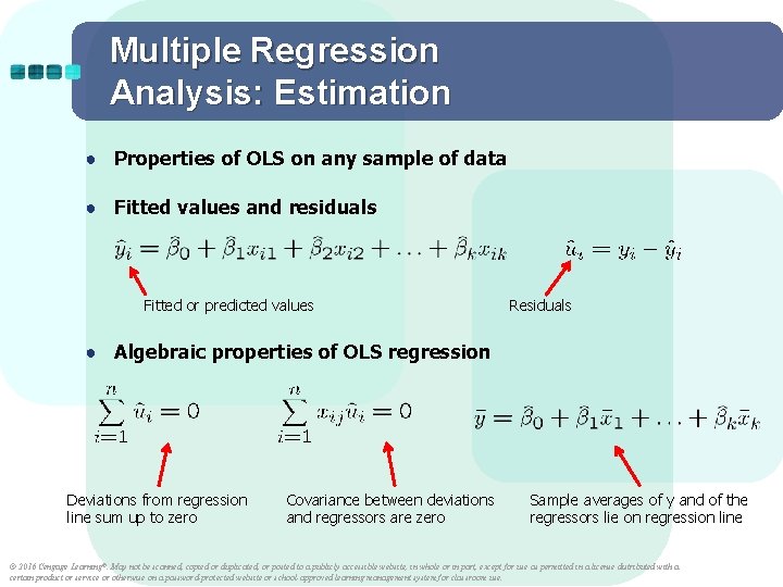 Multiple Regression Analysis: Estimation ● Properties of OLS on any sample of data ● Multiple Regression Analysis: Estimation ● Properties of OLS on any sample of data ●