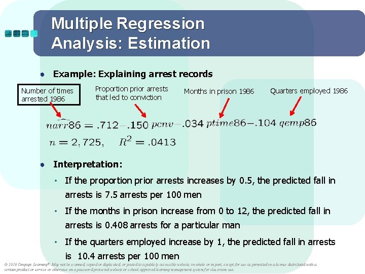 Multiple Regression Analysis: Estimation ● Example: Explaining arrest records Number of times arrested 1986 Multiple Regression Analysis: Estimation ● Example: Explaining arrest records Number of times arrested 1986