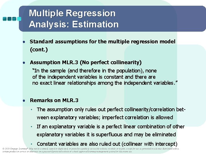 Multiple Regression Analysis: Estimation ● Standard assumptions for the multiple regression model (cont. ) Multiple Regression Analysis: Estimation ● Standard assumptions for the multiple regression model (cont. )