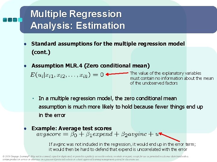 Multiple Regression Analysis: Estimation ● Standard assumptions for the multiple regression model (cont. ) Multiple Regression Analysis: Estimation ● Standard assumptions for the multiple regression model (cont. )