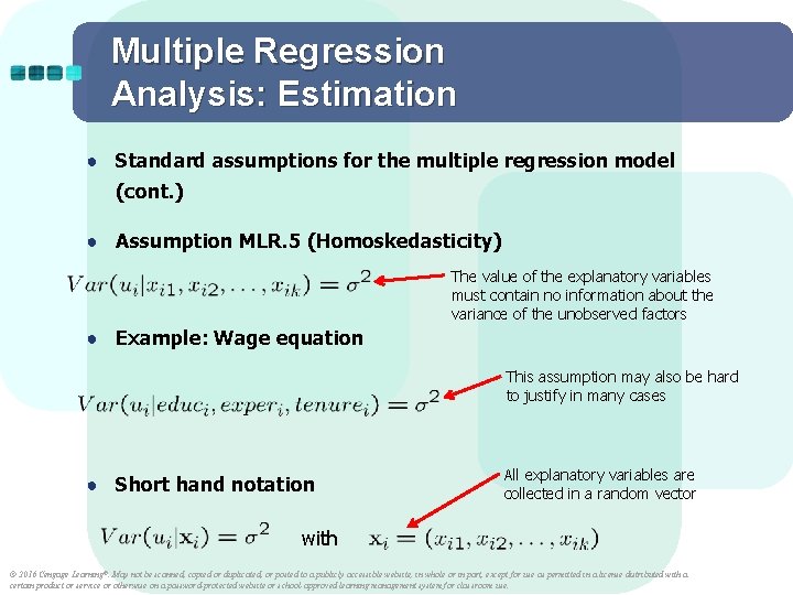 Multiple Regression Analysis: Estimation ● Standard assumptions for the multiple regression model (cont. ) Multiple Regression Analysis: Estimation ● Standard assumptions for the multiple regression model (cont. )