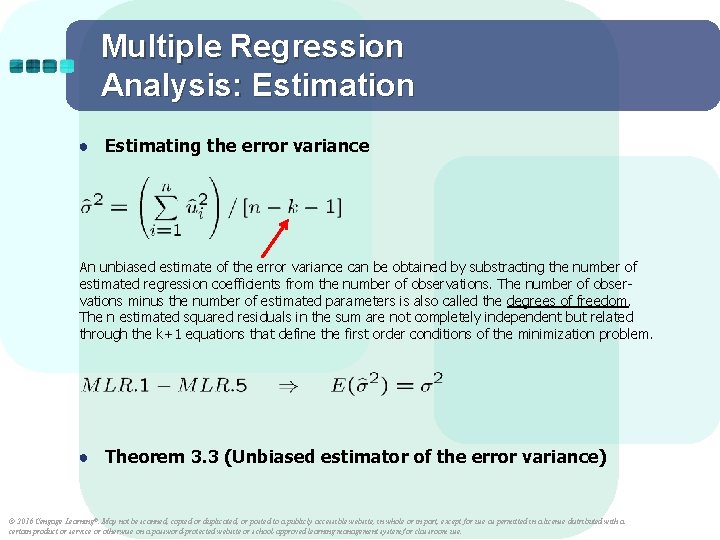 Multiple Regression Analysis: Estimation ● Estimating the error variance An unbiased estimate of the Multiple Regression Analysis: Estimation ● Estimating the error variance An unbiased estimate of the