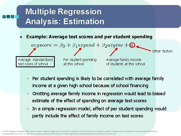Multiple Regression Analysis: Estimation ● Example: Average test scores and per student spending Other Multiple Regression Analysis: Estimation ● Example: Average test scores and per student spending Other