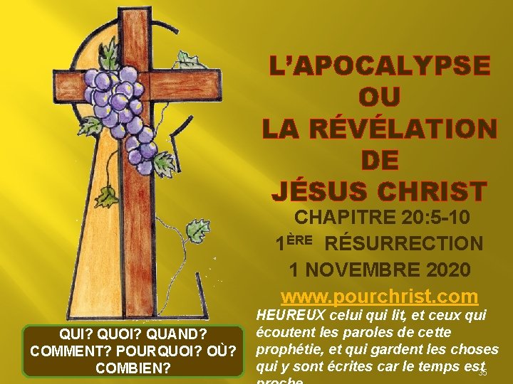 L’APOCALYPSE OU LA RÉVÉLATION DE JÉSUS CHRIST CHAPITRE 20: 5 -10 1ÈRE RÉSURRECTION 1