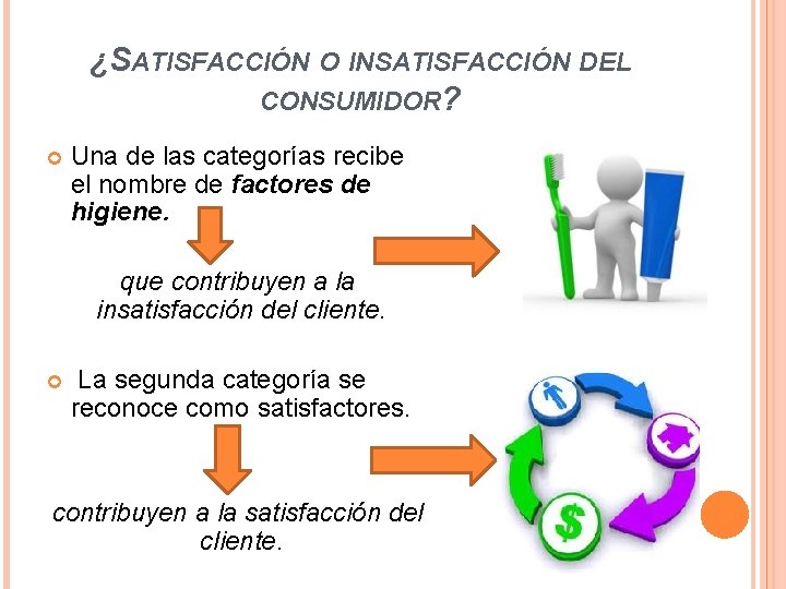 ¿SATISFACCIÓN O INSATISFACCIÓN DEL CONSUMIDOR? Una de las categorías recibe el nombre de factores