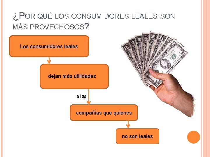 ¿POR QUÉ LOS CONSUMIDORES LEALES SON MÁS PROVECHOSOS? Los consumidores leales dejan más utilidades