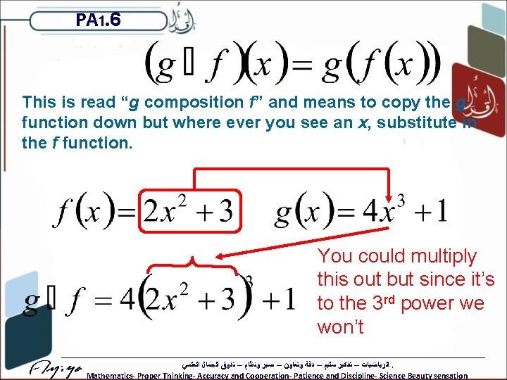 PA 1. 6 This is read “g composition f” and means to copy the