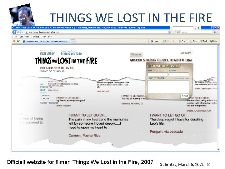 THINGS WE LOST IN THE FIRE Officielt website for filmen Things We Lost in THINGS WE LOST IN THE FIRE Officielt website for filmen Things We Lost in