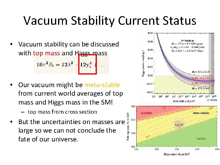 Vacuum Stability Current Status • Vacuum stability can be discussed with top mass and