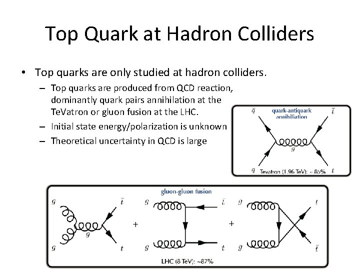 Top Quark at Hadron Colliders • Top quarks are only studied at hadron colliders.