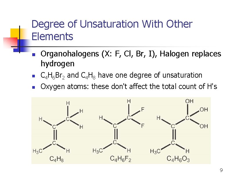 Degree of Unsaturation With Other Elements n Organohalogens (X: F, Cl, Br, I), Halogen