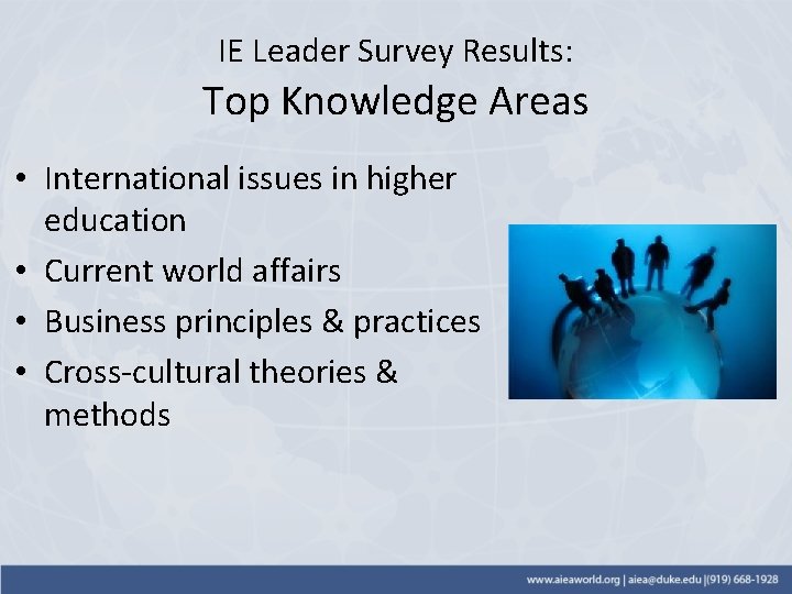 IE Leader Survey Results: Top Knowledge Areas • International issues in higher education •