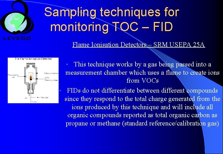 Sampling techniques for monitoring TOC – FID Flame Ionisation Detectors – SRM USEPA 25