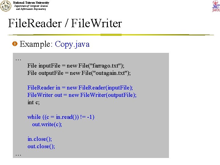 National Taiwan University Department of Computer Science and Information Engineering File. Reader / File.