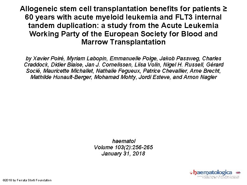 Allogeneic stem cell transplantation benefits for patients ≥ 60 years with acute myeloid leukemia