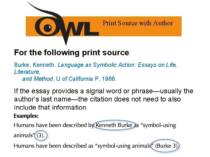 Print Source with Author For the following print source Burke, Kenneth. Language as Symbolic