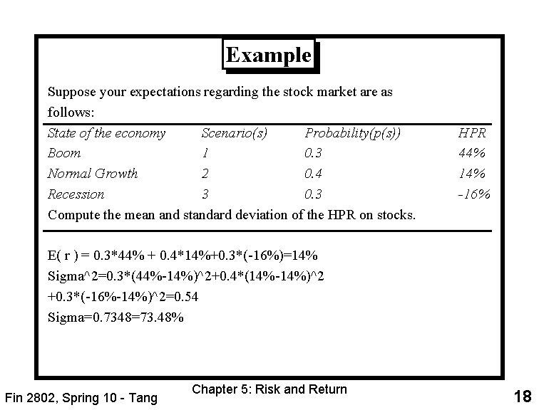 Example Suppose your expectations regarding the stock market are as follows: State of the