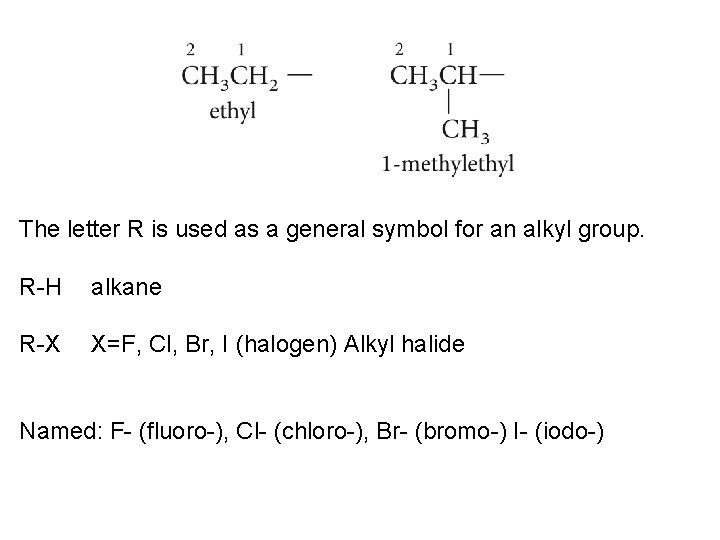The letter R is used as a general symbol for an alkyl group. R-H
