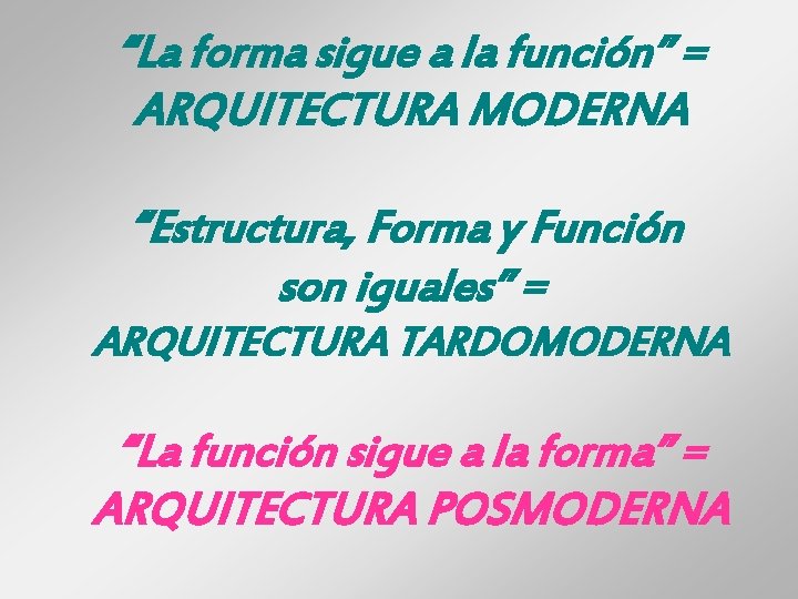 “La forma sigue a la función” = ARQUITECTURA MODERNA “Estructura, Forma y Función son
