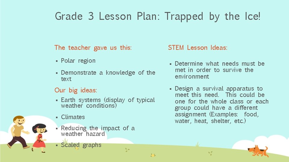 Grade 3 Lesson Plan: Trapped by the Ice! The teacher gave us this: §