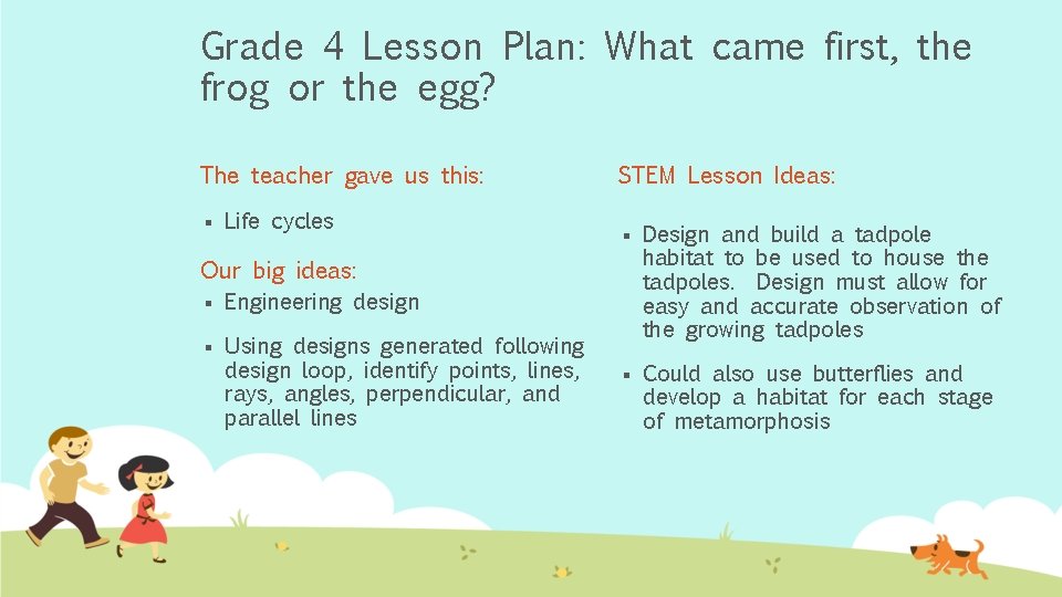 Grade 4 Lesson Plan: What came first, the frog or the egg? The teacher