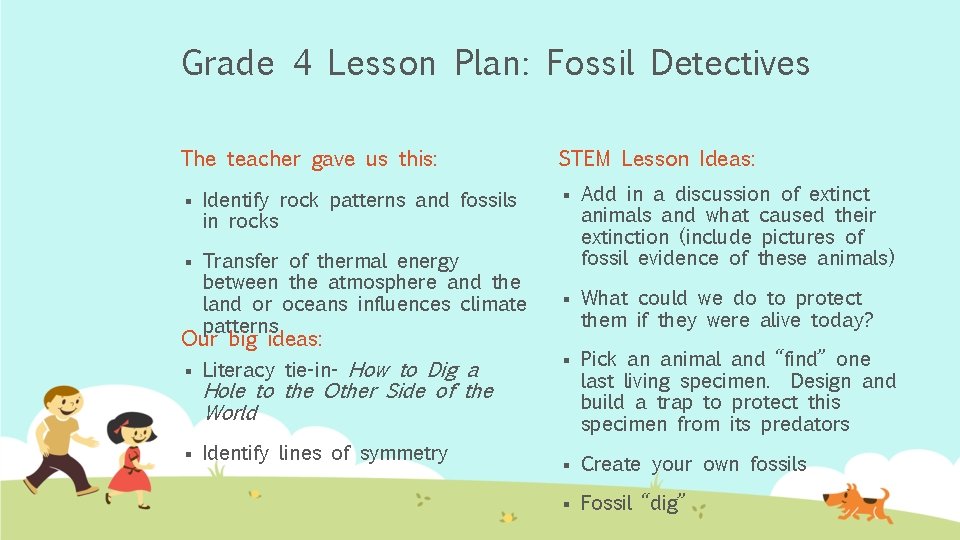 Grade 4 Lesson Plan: Fossil Detectives The teacher gave us this: § Identify rock