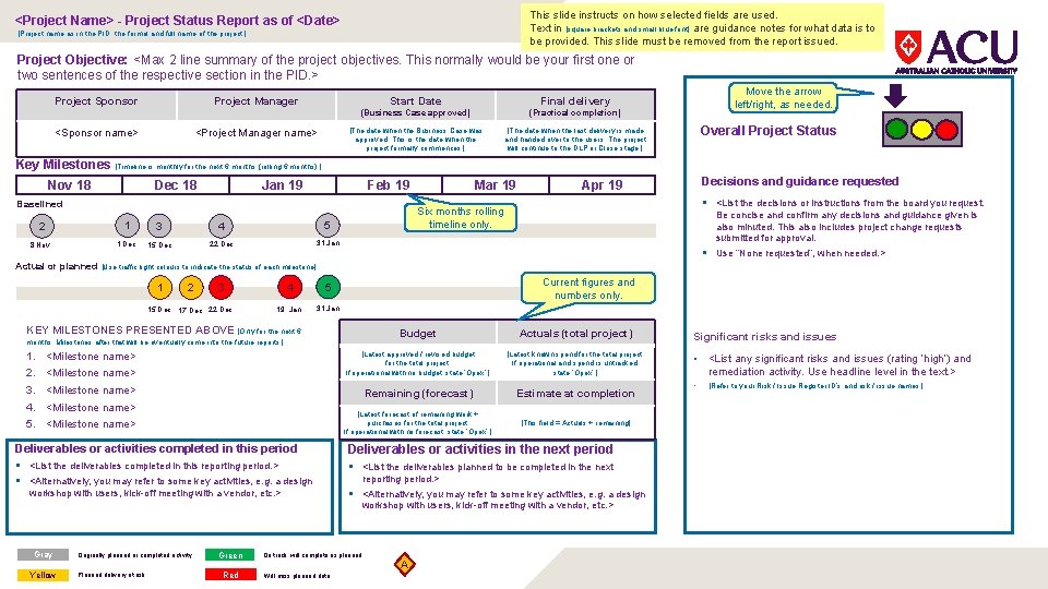 This slide instructs on how selected fields are used. Text in [square brackets and