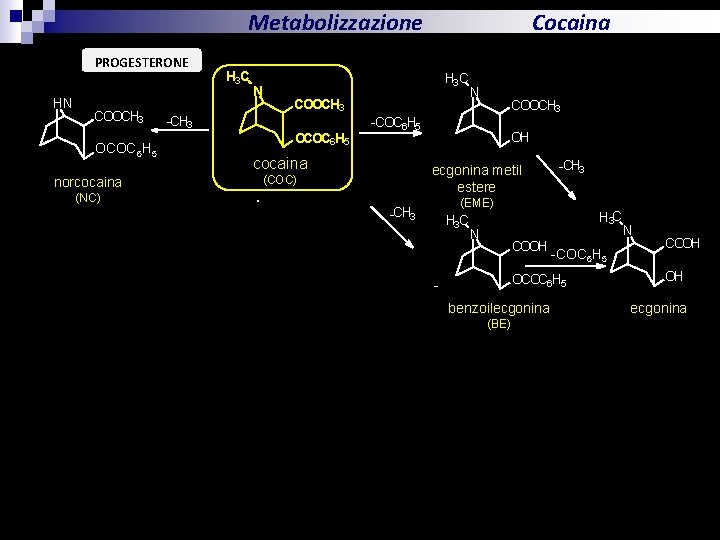 Metabolizzazione PROGESTERONE HN COOCH 3 H 3 C N COOCH 3 -CH 3 OCOC