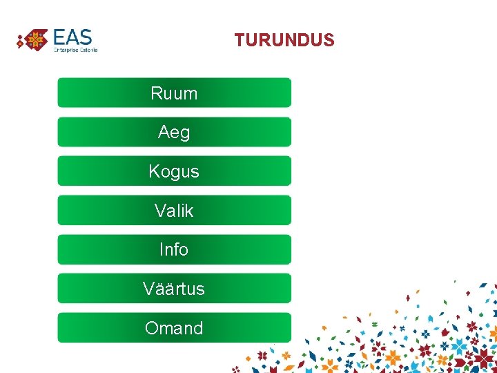 TURUNDUS Ruum Aeg Kogus Valik Info Väärtus Omand 