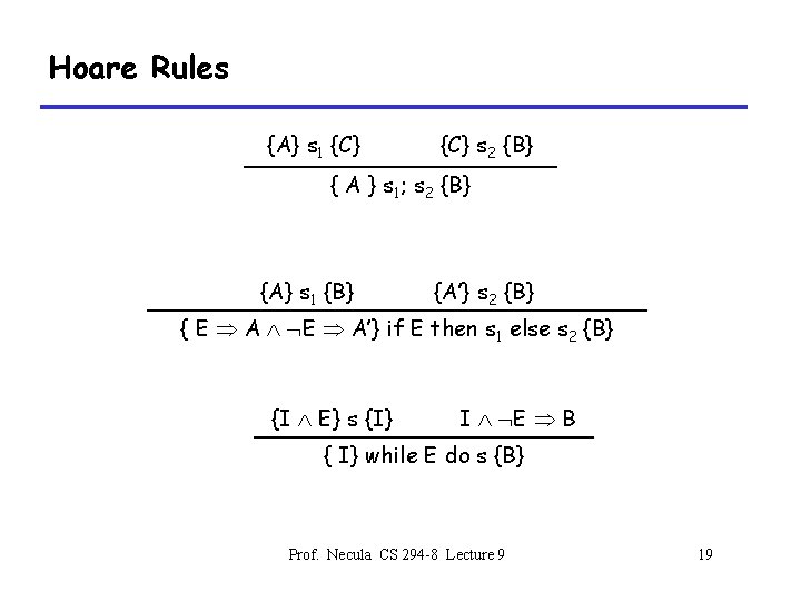 Hoare Rules {A} s 1 {C} s 2 {B} { A } s 1;