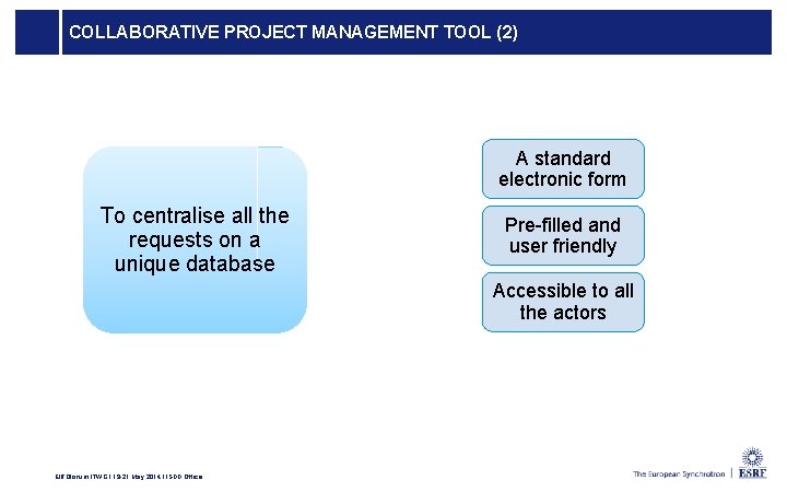 COLLABORATIVE PROJECT MANAGEMENT TOOL (2) A standard electronic form To centralise all the requests COLLABORATIVE PROJECT MANAGEMENT TOOL (2) A standard electronic form To centralise all the requests
