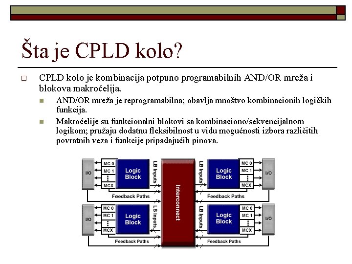 Šta je CPLD kolo? o CPLD kolo je kombinacija potpuno programabilnih AND/OR mreža i