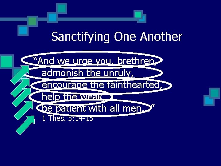 Sanctifying One Another “And we urge you, brethren, admonish the unruly, encourage the fainthearted,