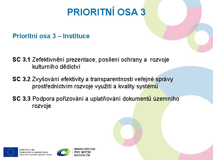 PRIORITNÍ OSA 3 Prioritní osa 3 – Instituce SC 3. 1 Zefektivnění prezentace, posílení