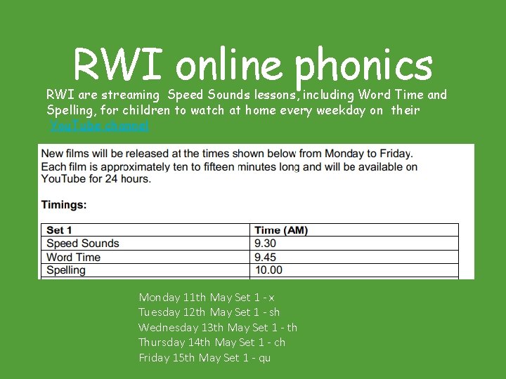 RWI online phonics RWI are streaming Speed Sounds lessons, including Word Time and Spelling,