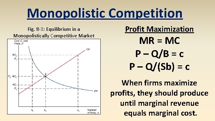 Monopolistic Competition Fig. 8 -3: Equilibrium in a Monopolistically Competitive Market Profit Maximization MR